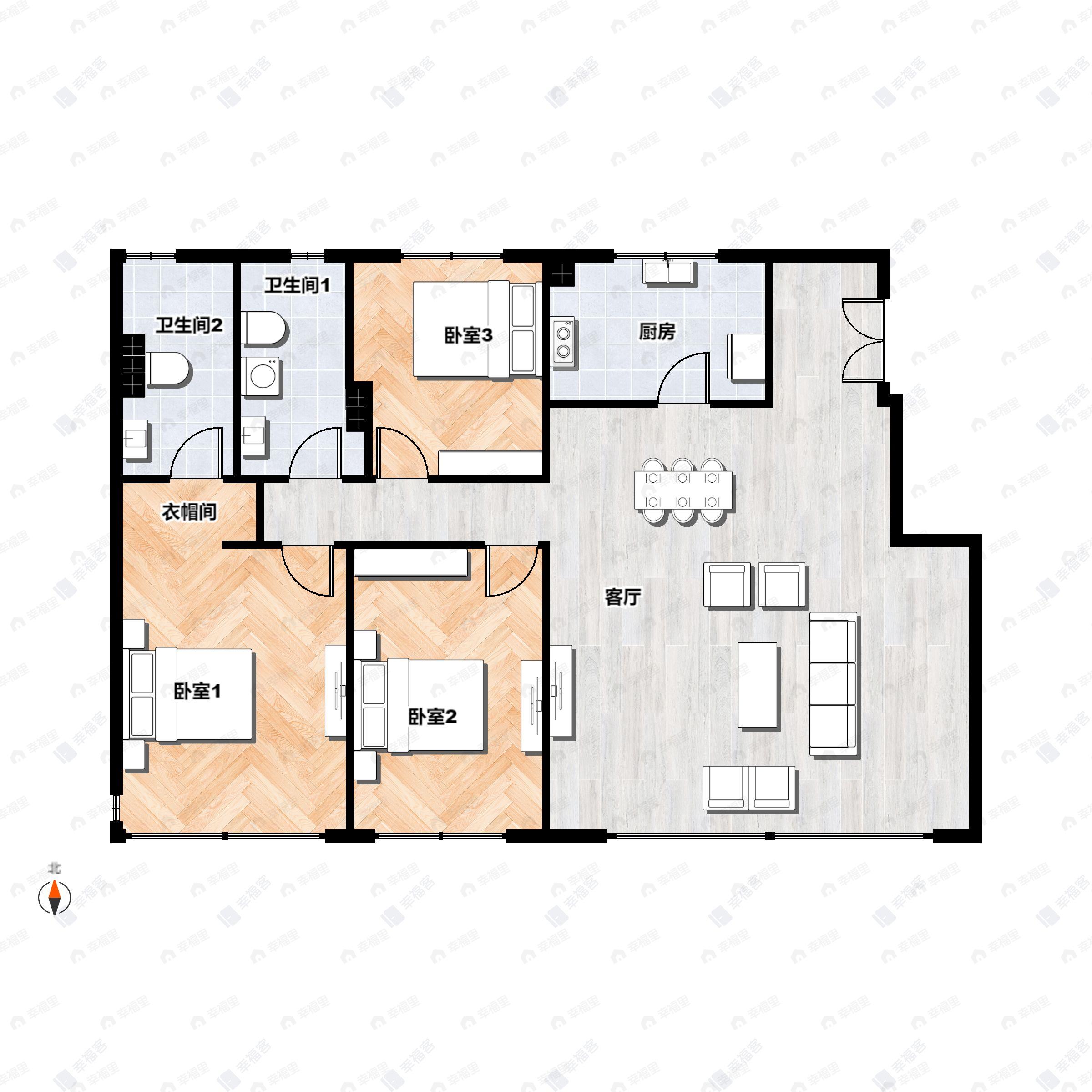 3室2厅2卫建面130平户型图