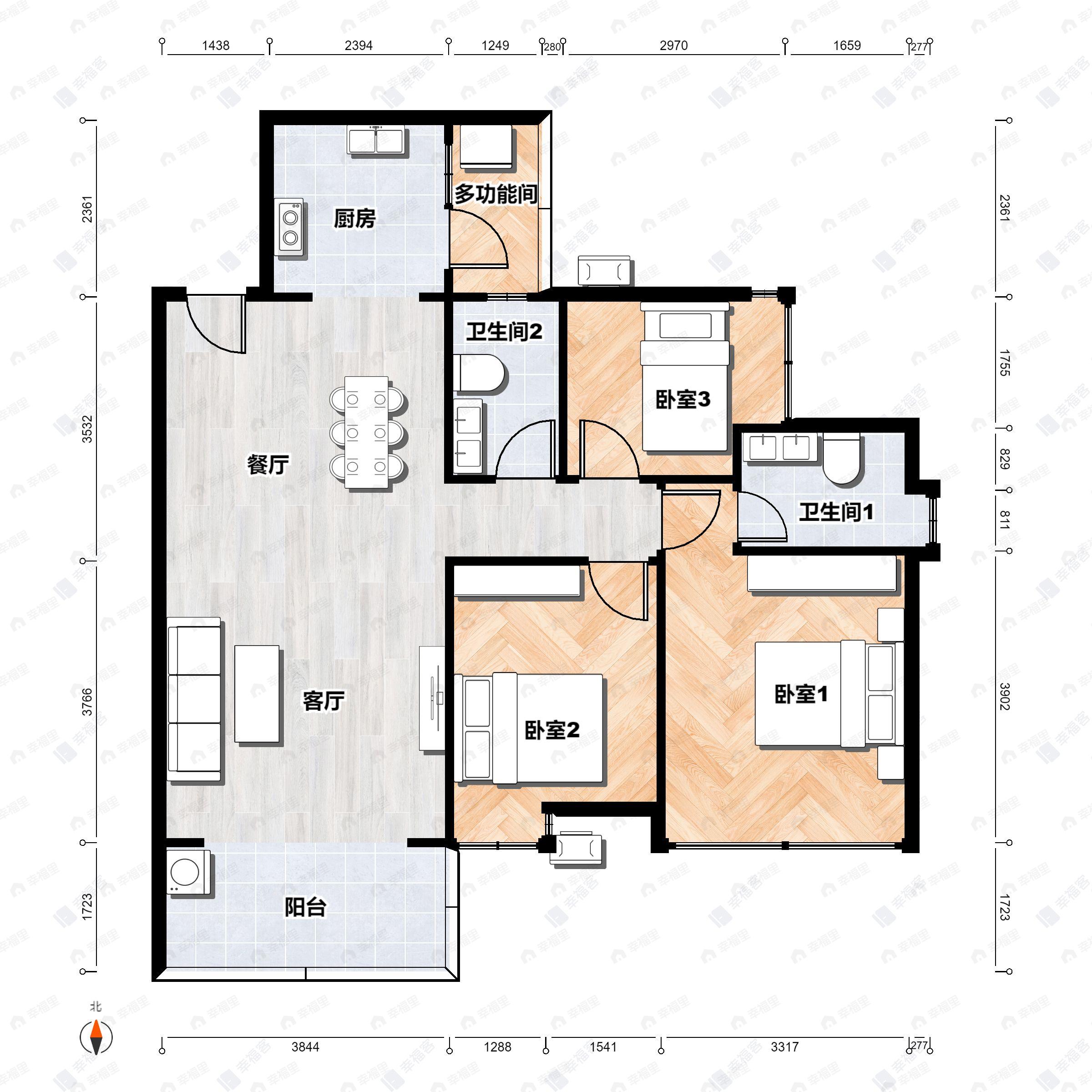 花都尚品雅居3室2厅2卫户型图