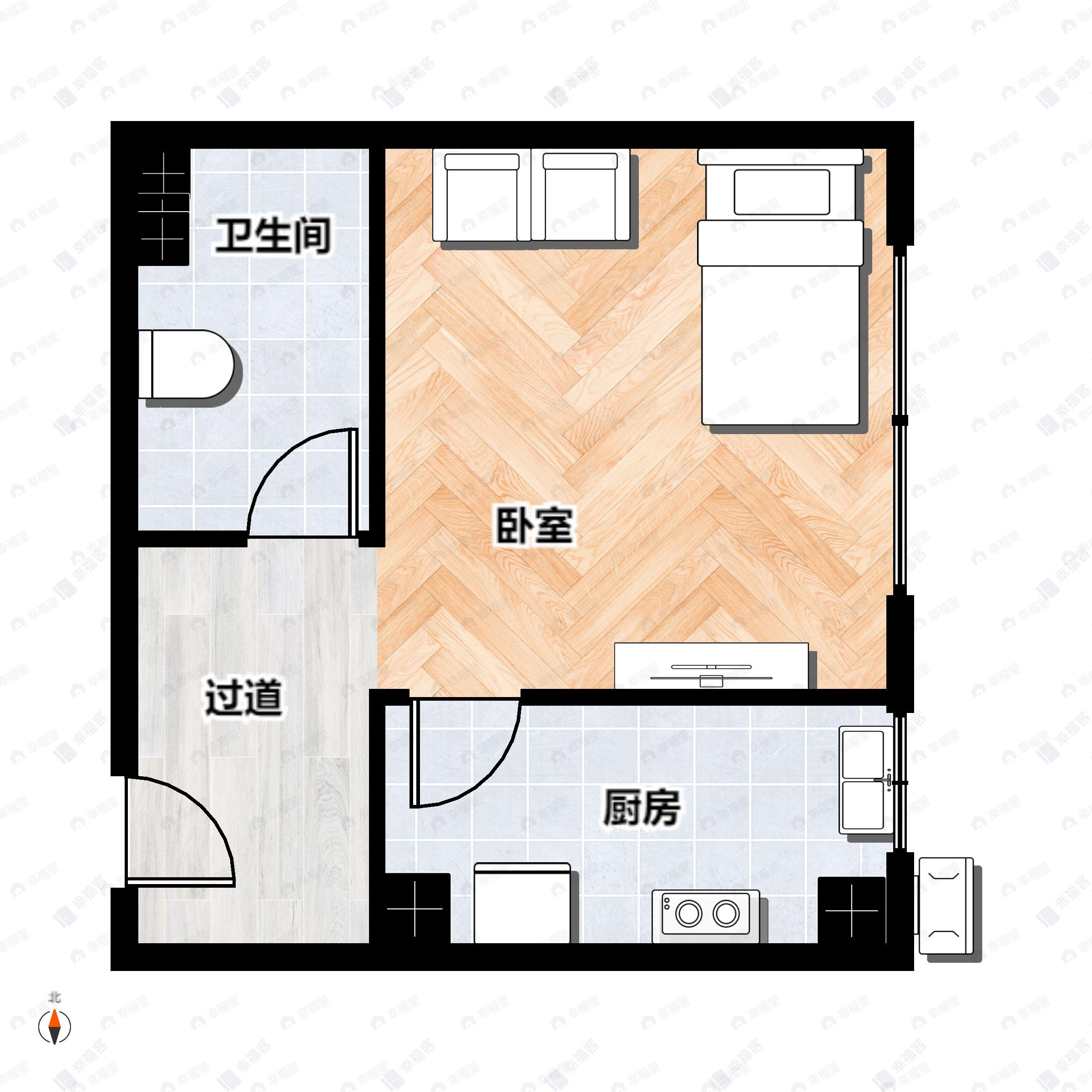 1室1厅1卫建面40m²东户型图