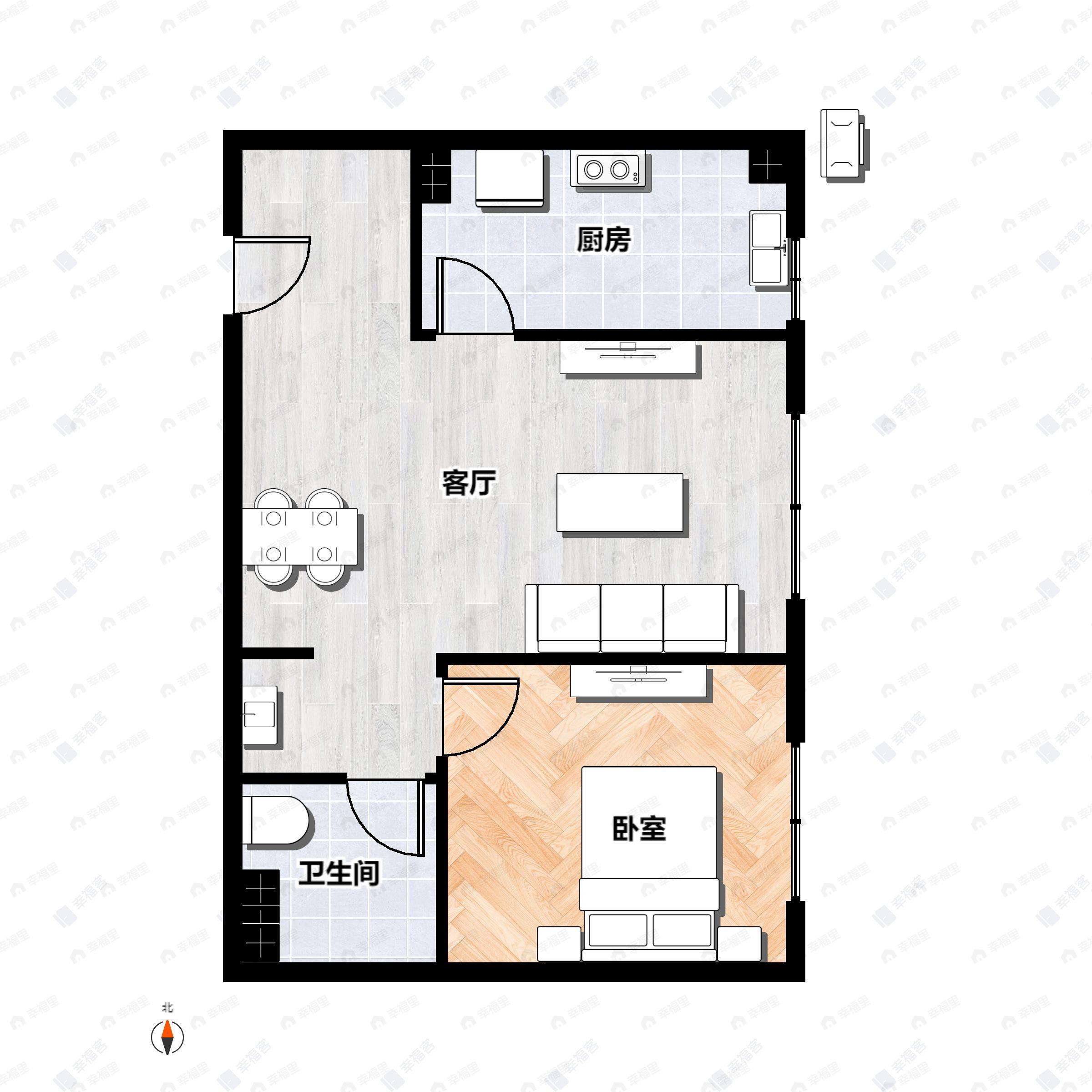 1室1厅1卫建面55m²东户型图