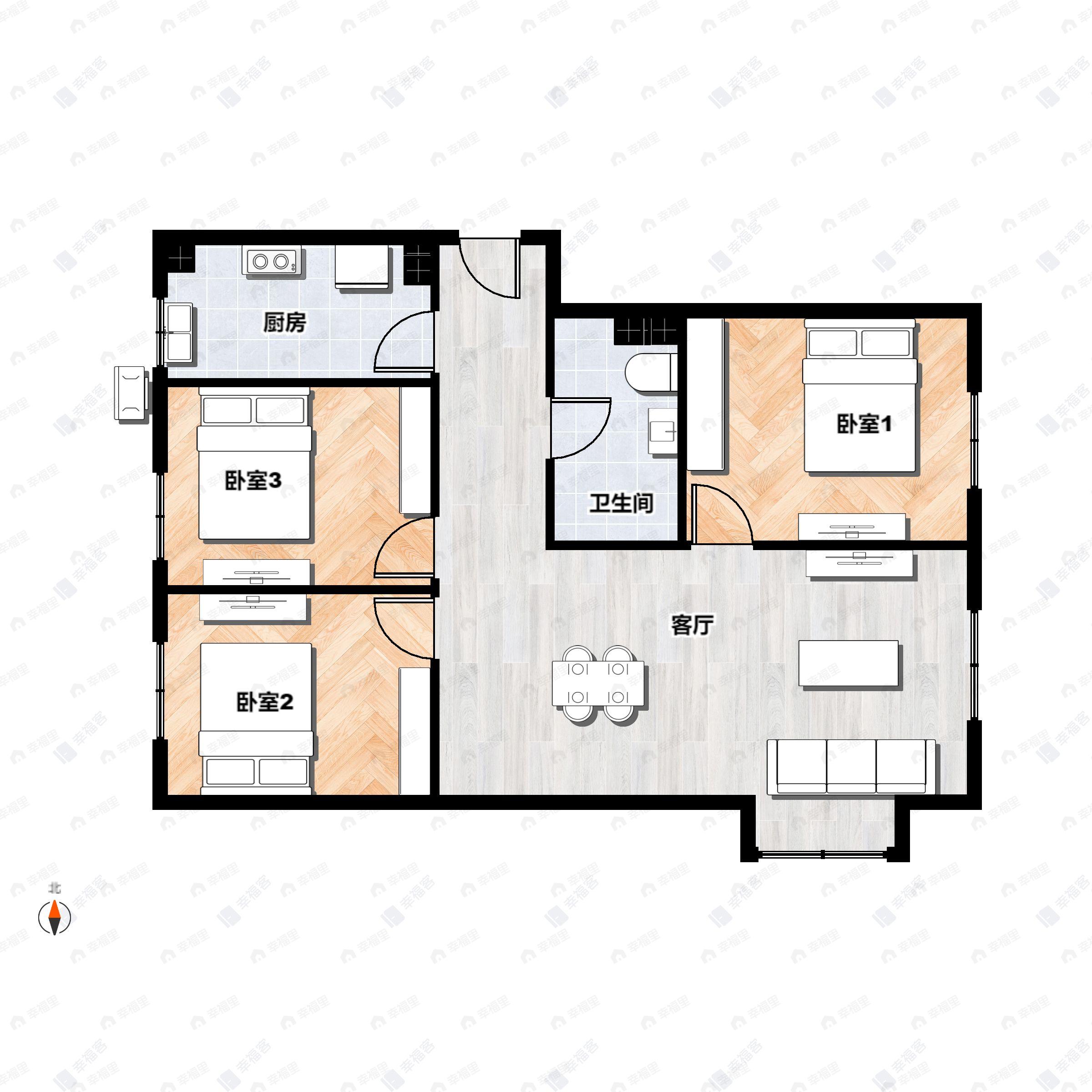 3室2厅1卫建面85平户型图