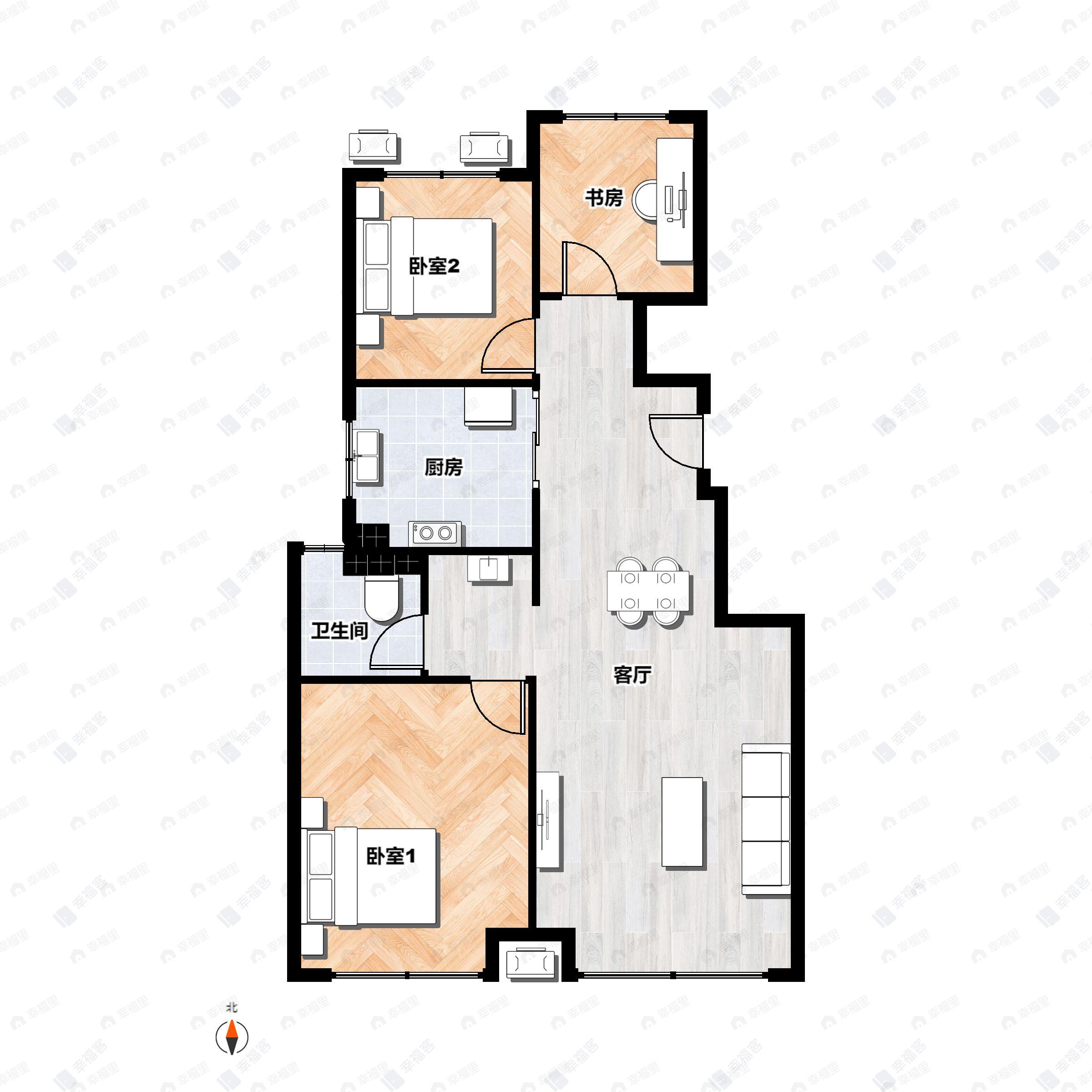 3室2厅1卫建面85平户型图