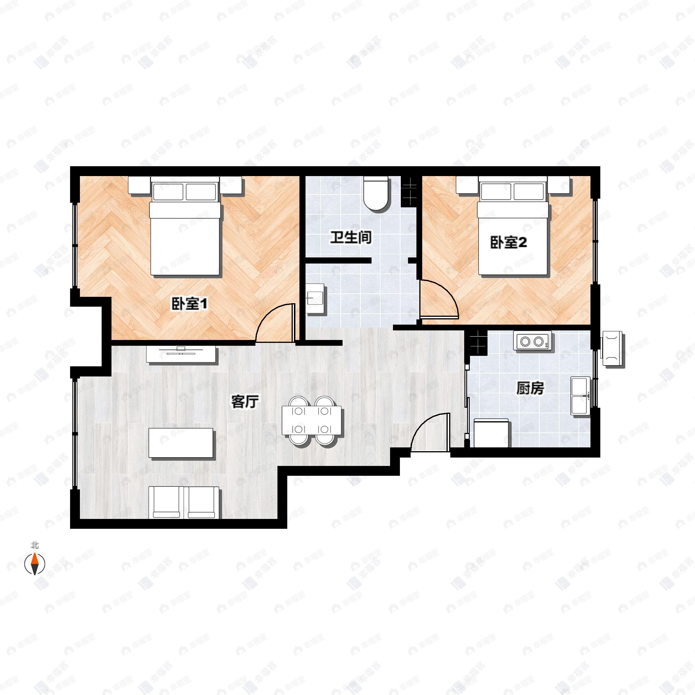2室2厅1卫建面73平户型图