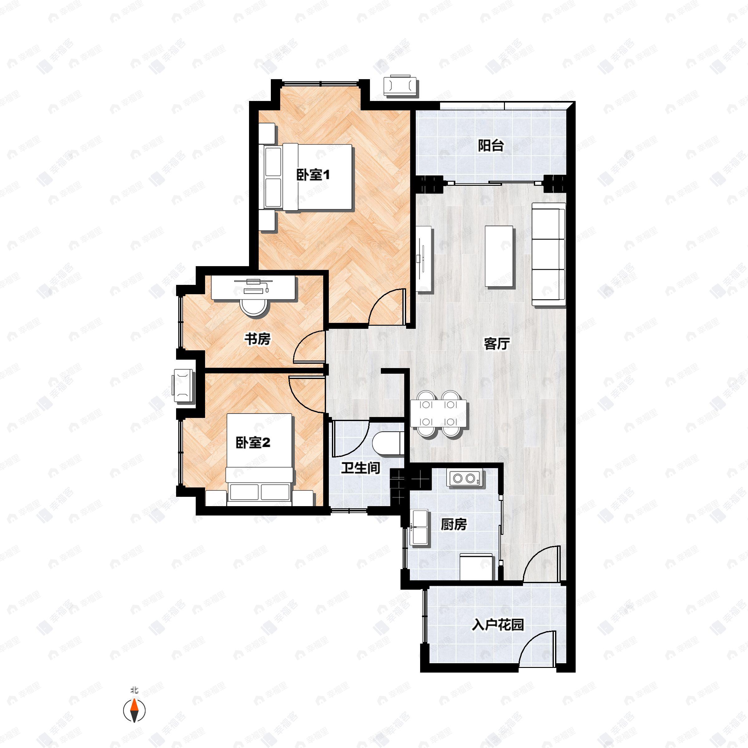 3室2厅1卫建面89m²北户型图