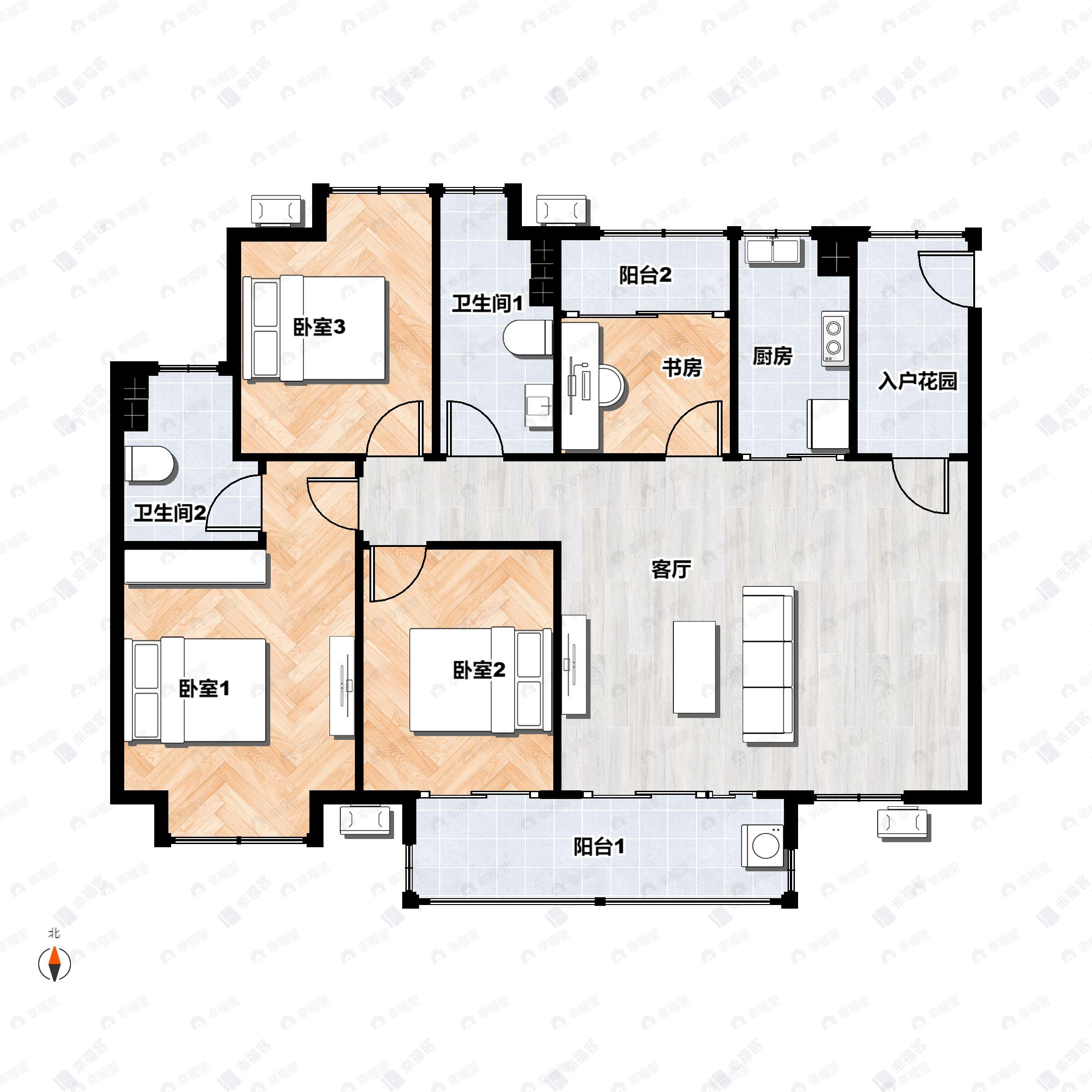 4室2厅2卫建面117平北|南户型图
