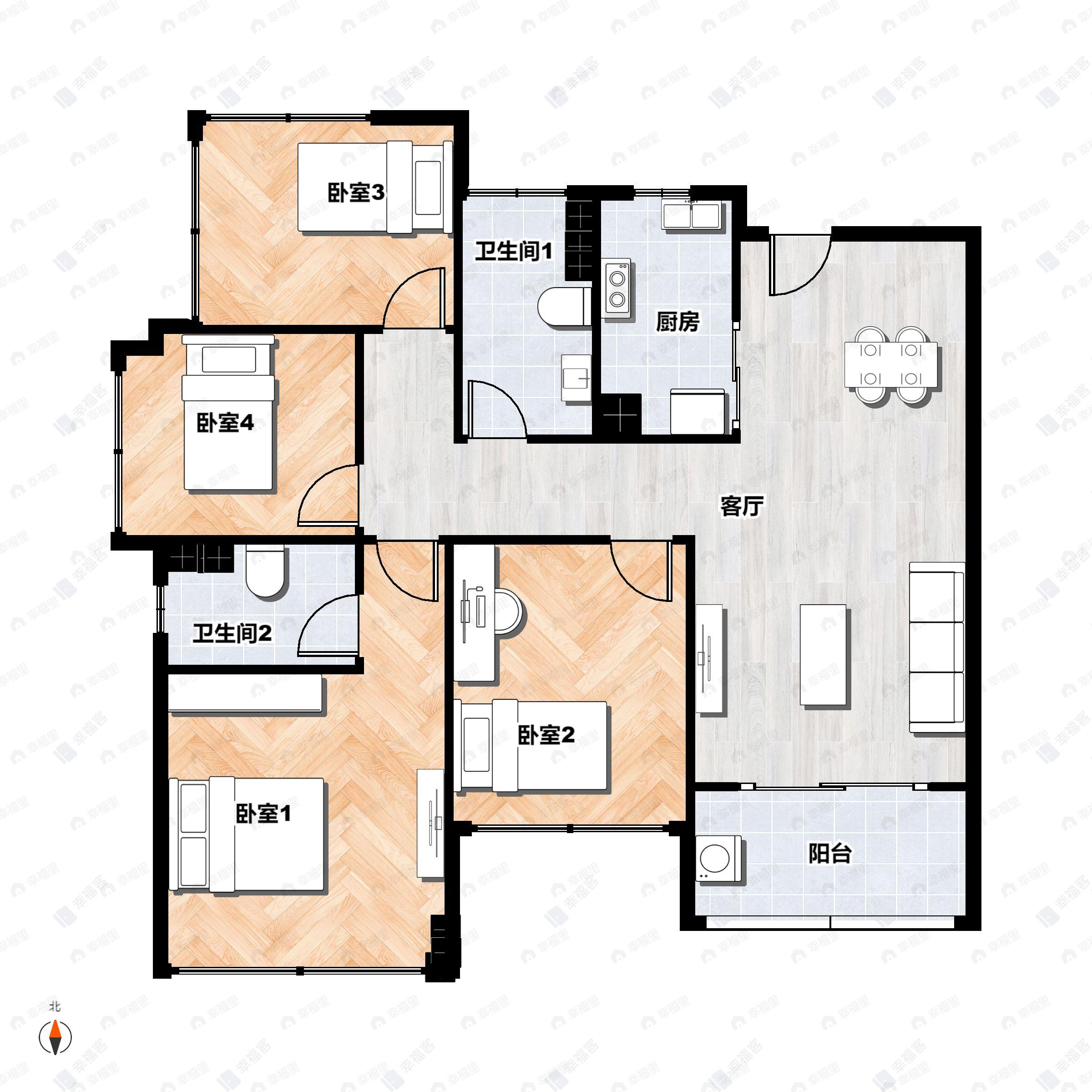 4室2厅2卫建面111平户型图