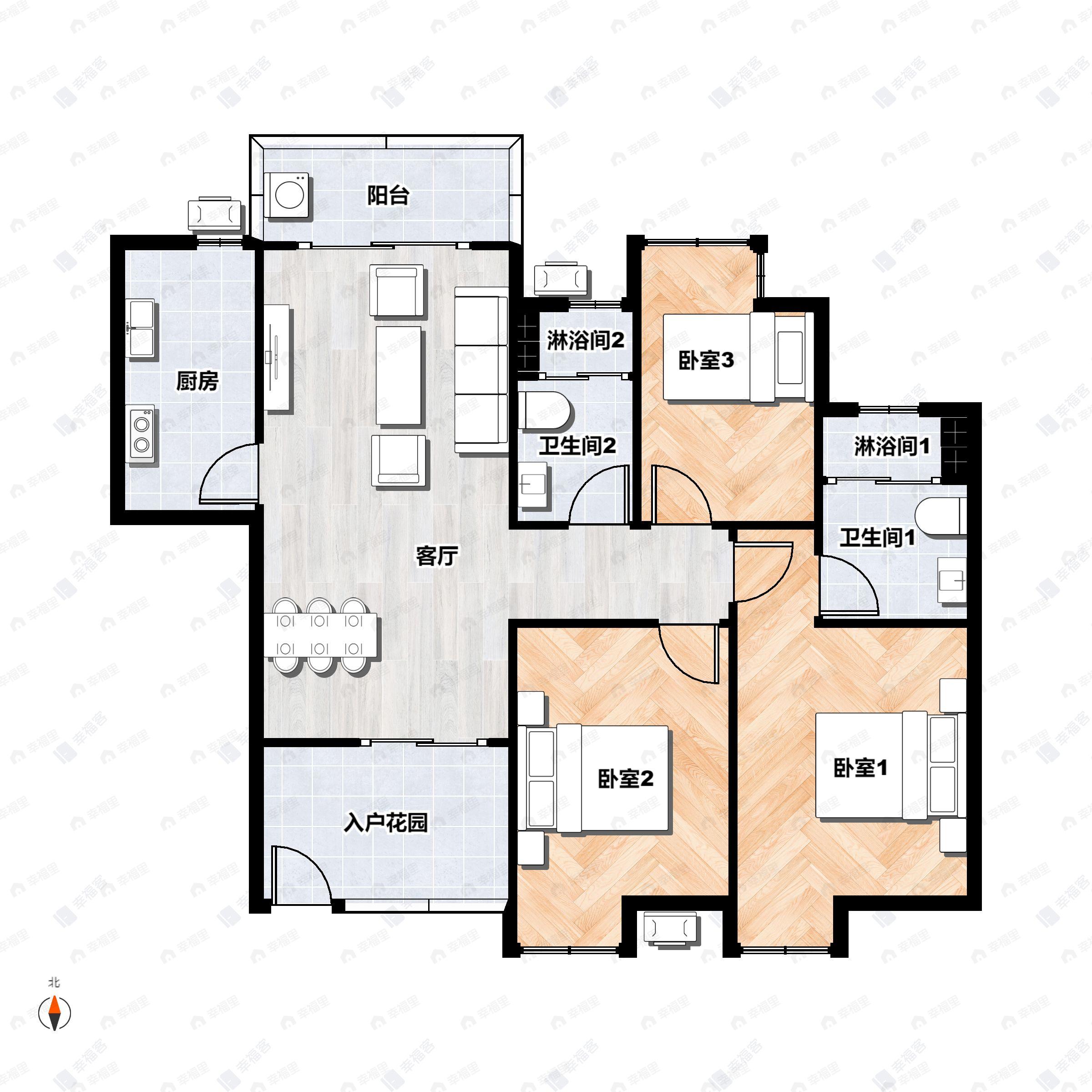 3室2厅2卫建面109平户型图