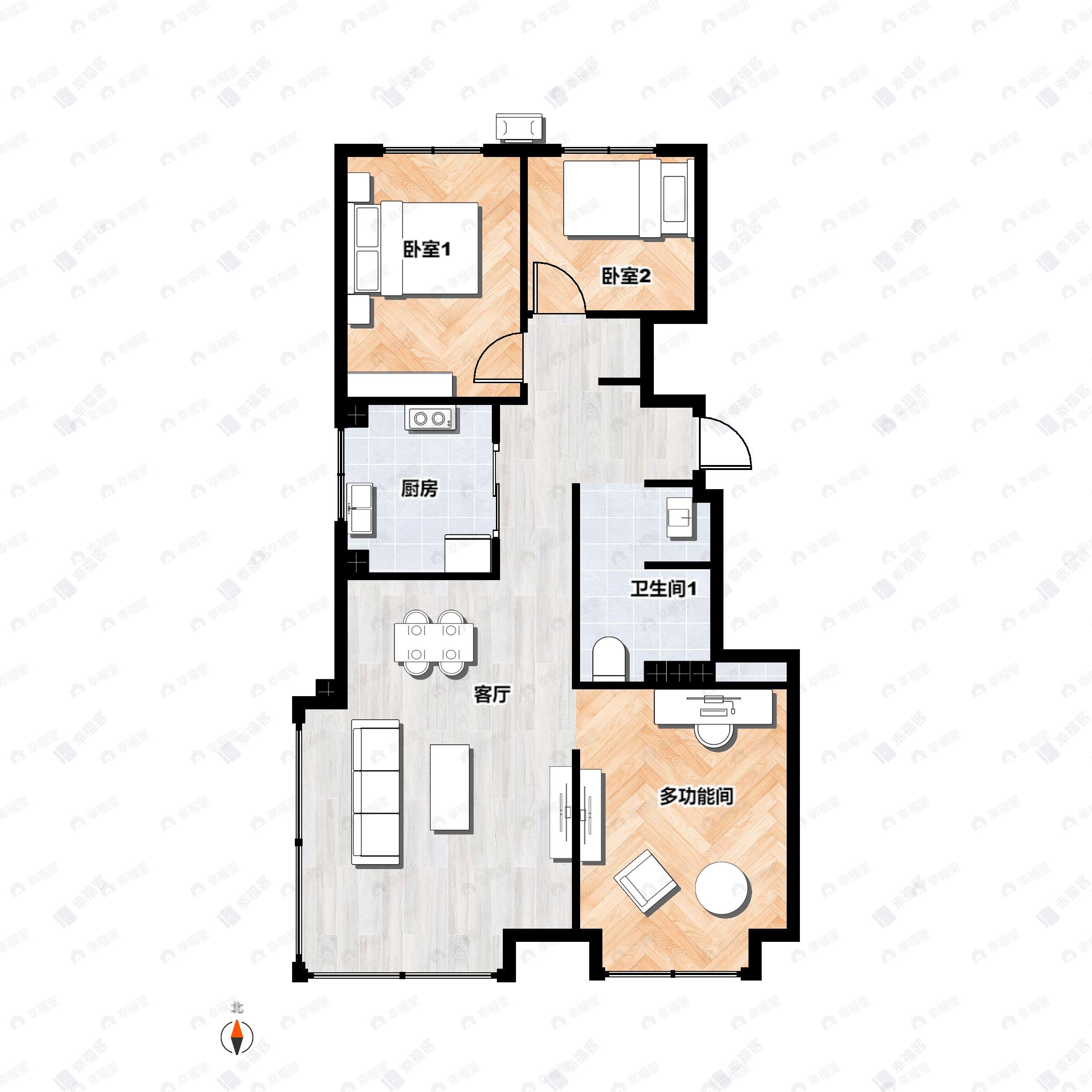 3室2厅1卫建面85平北|南户型图