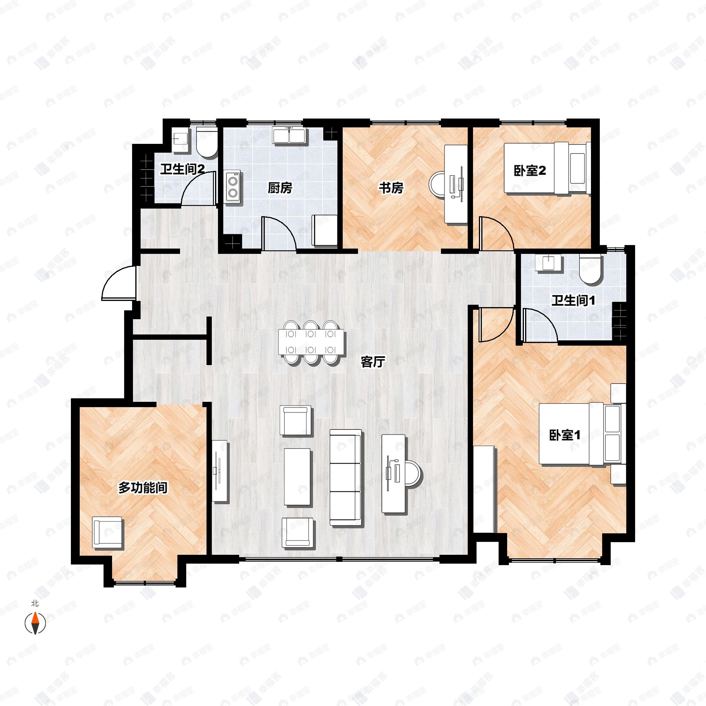 4室2厅2卫建面132平南|北户型图
