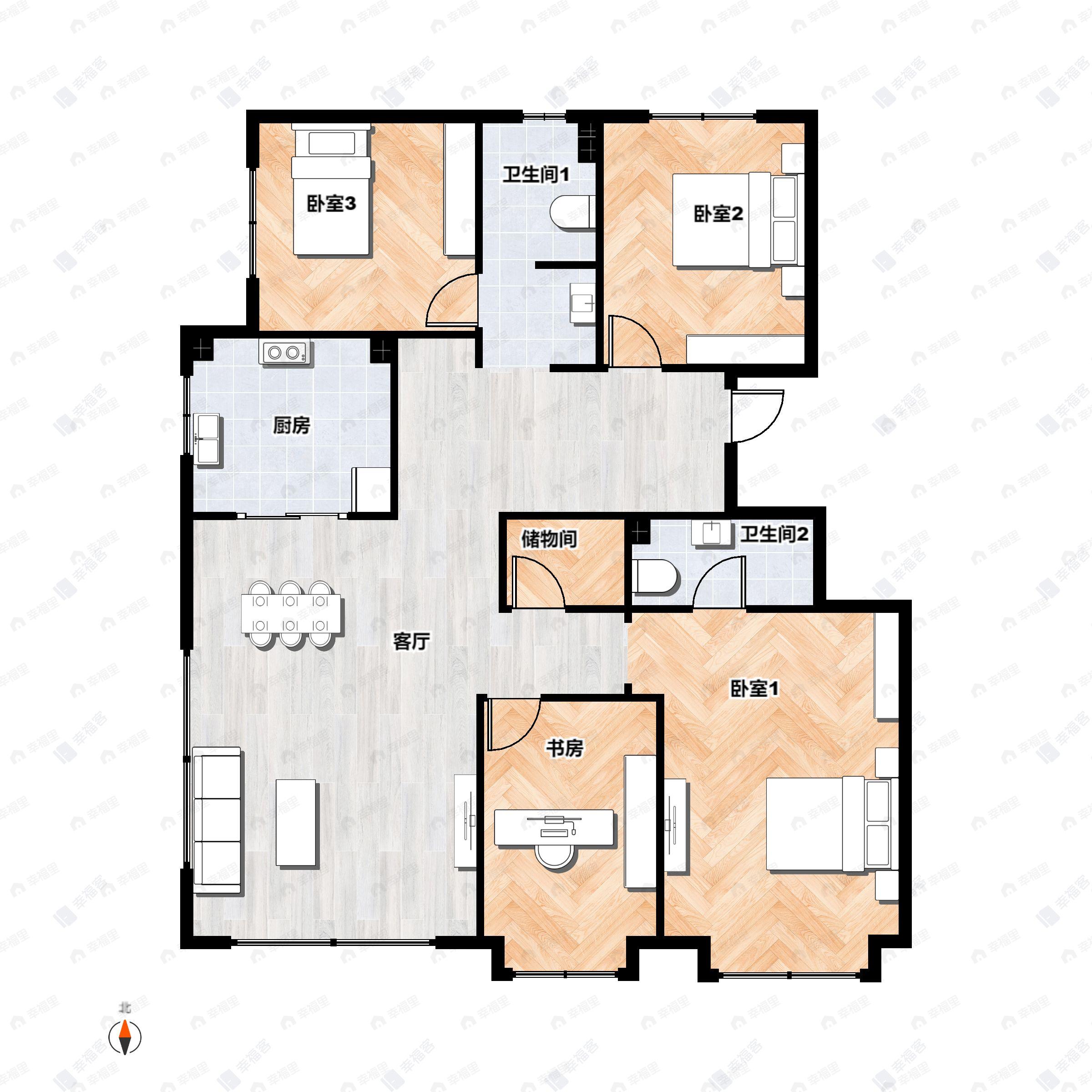 4室2厅2卫建面134平南|北户型图