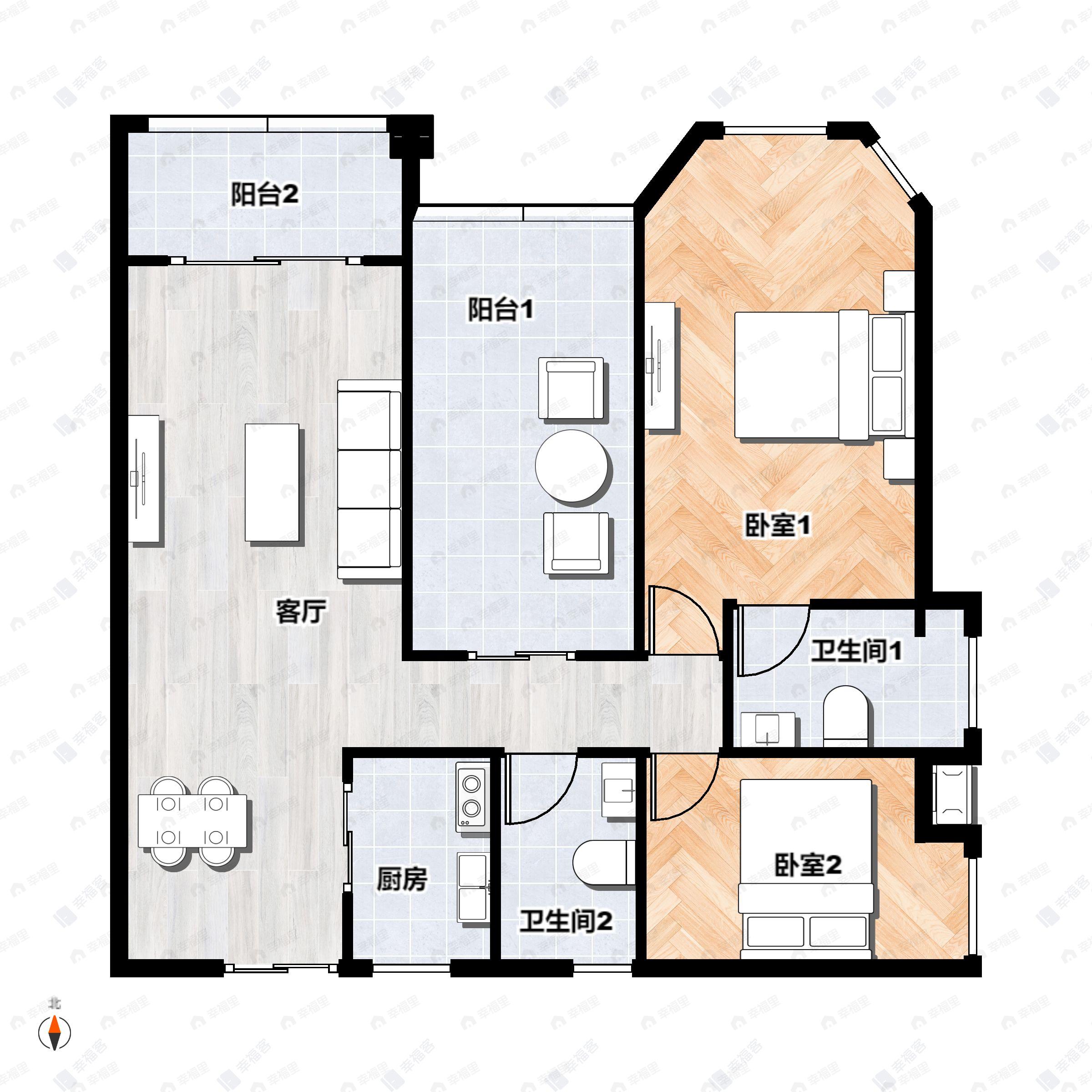 豪利花园2室2厅2卫户型图