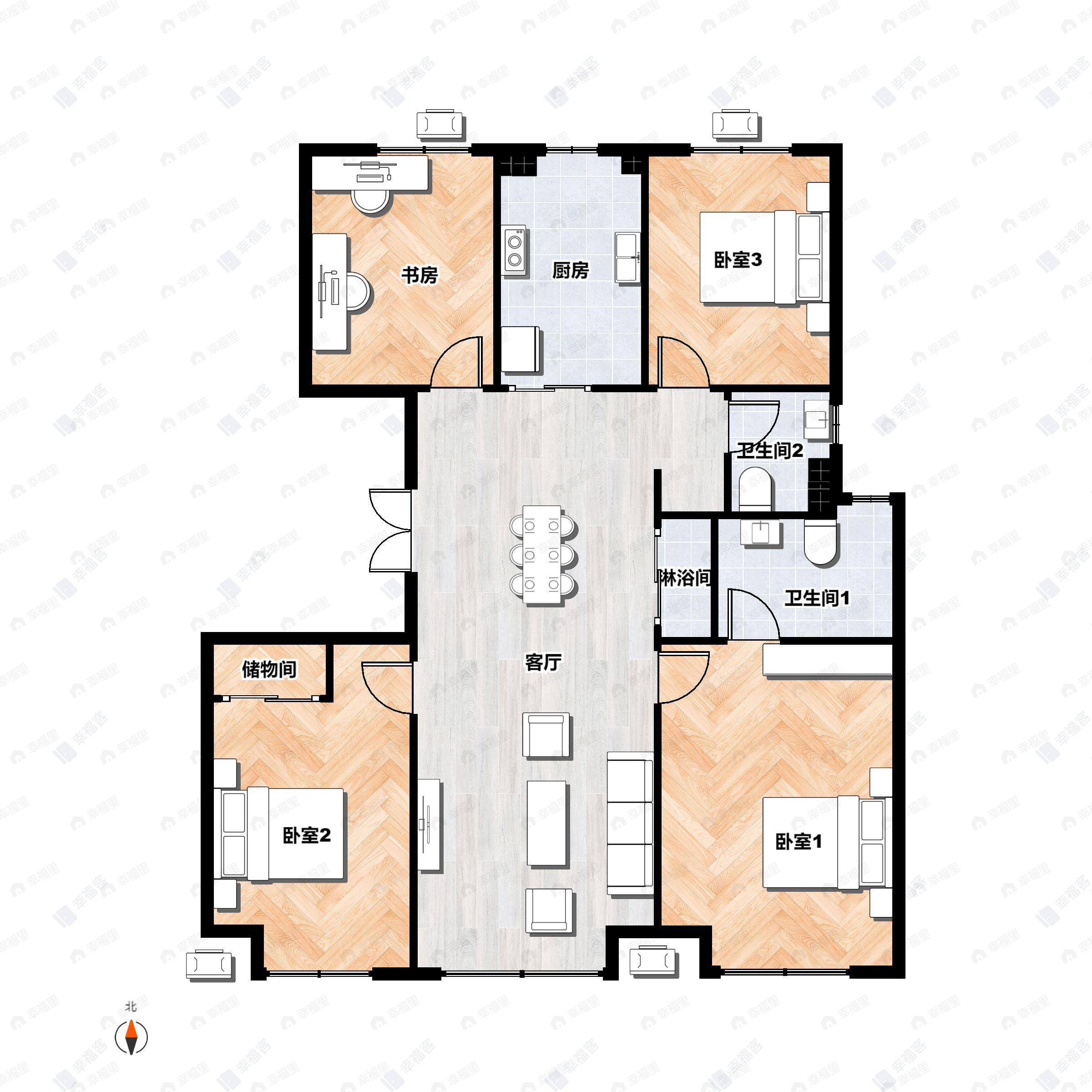 4室2厅2卫建面128平户型图