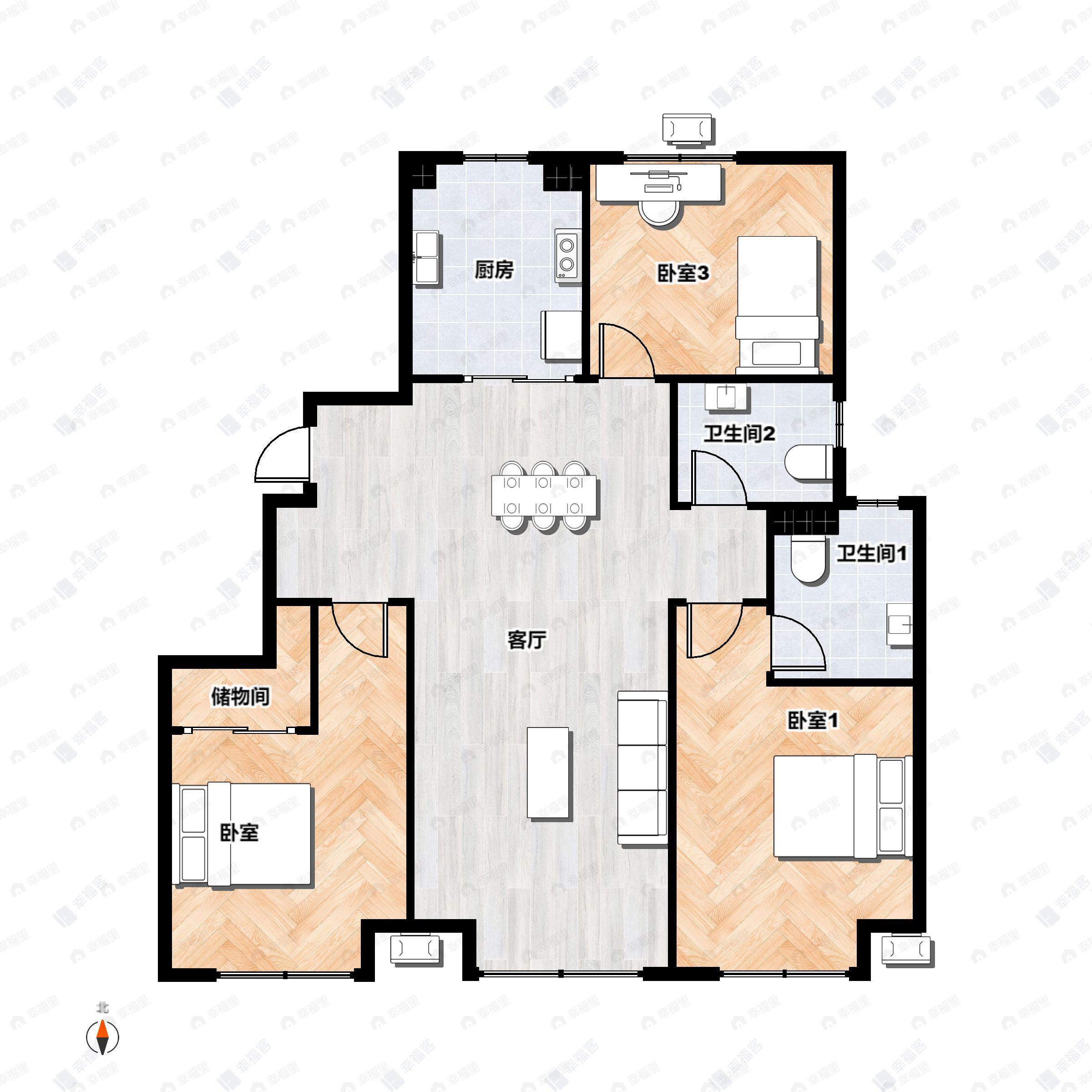 越秀天恒怀山府3室2厅2卫户型图