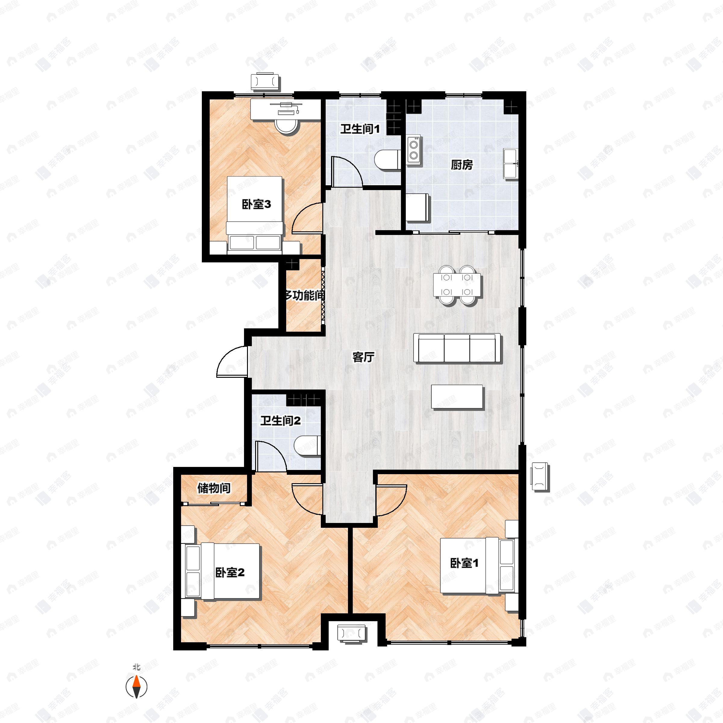 3室2厅2卫建面118平户型图