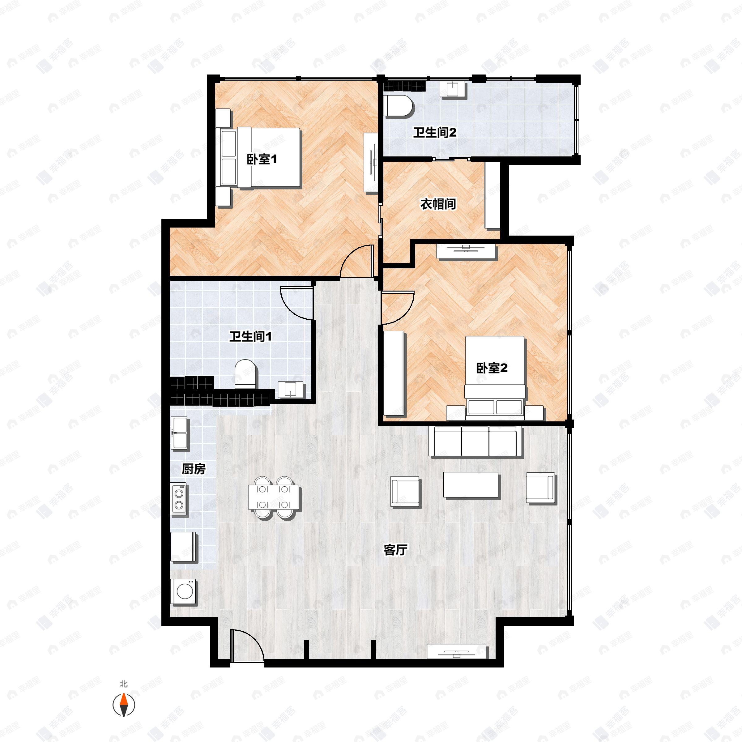 2室2厅2卫建面140平北|东户型图