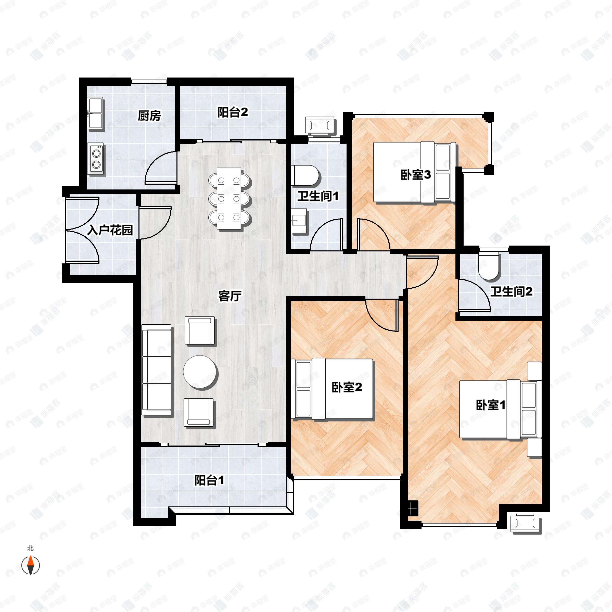 东方名都3室2厅2卫户型图