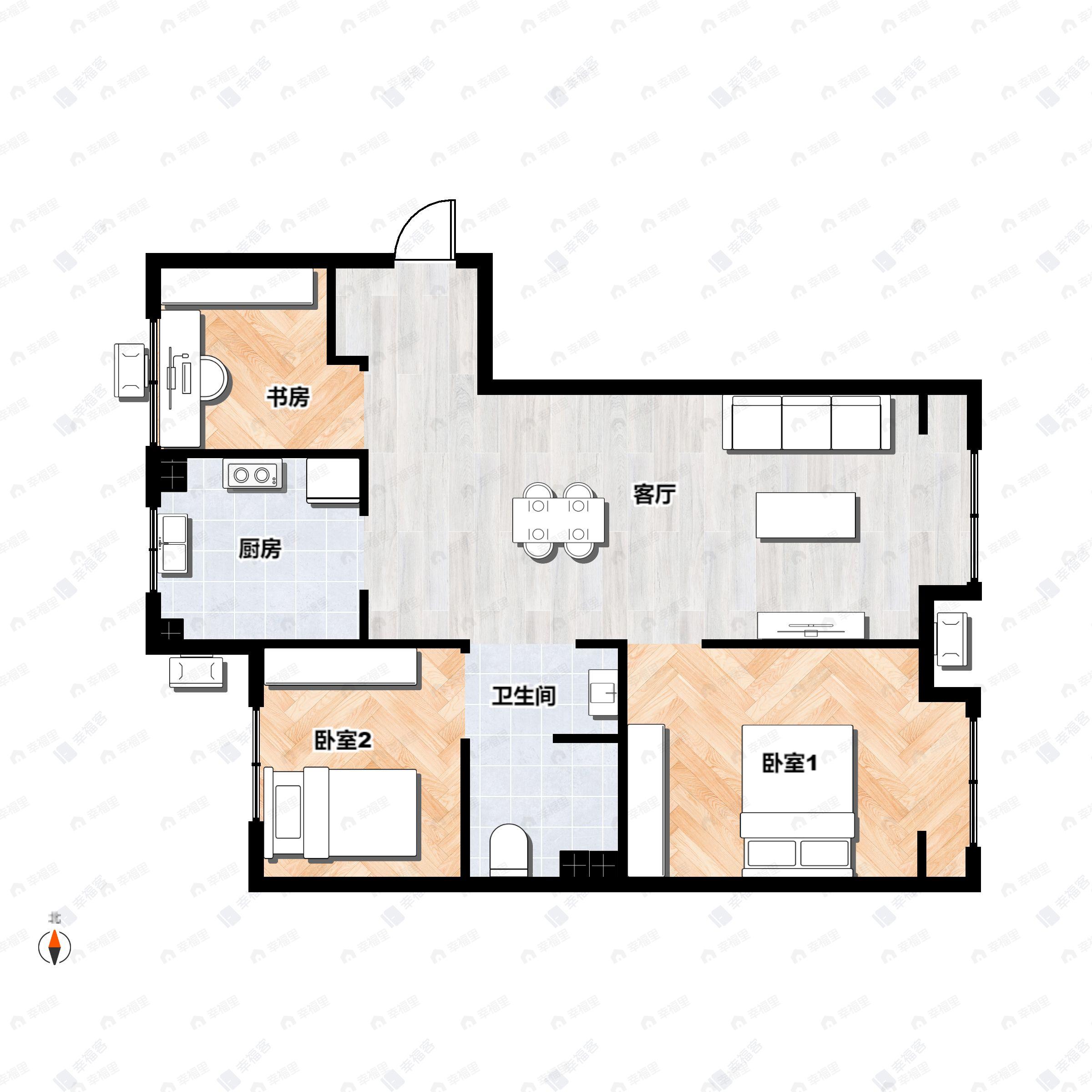 3室2厅1卫建面82平户型图