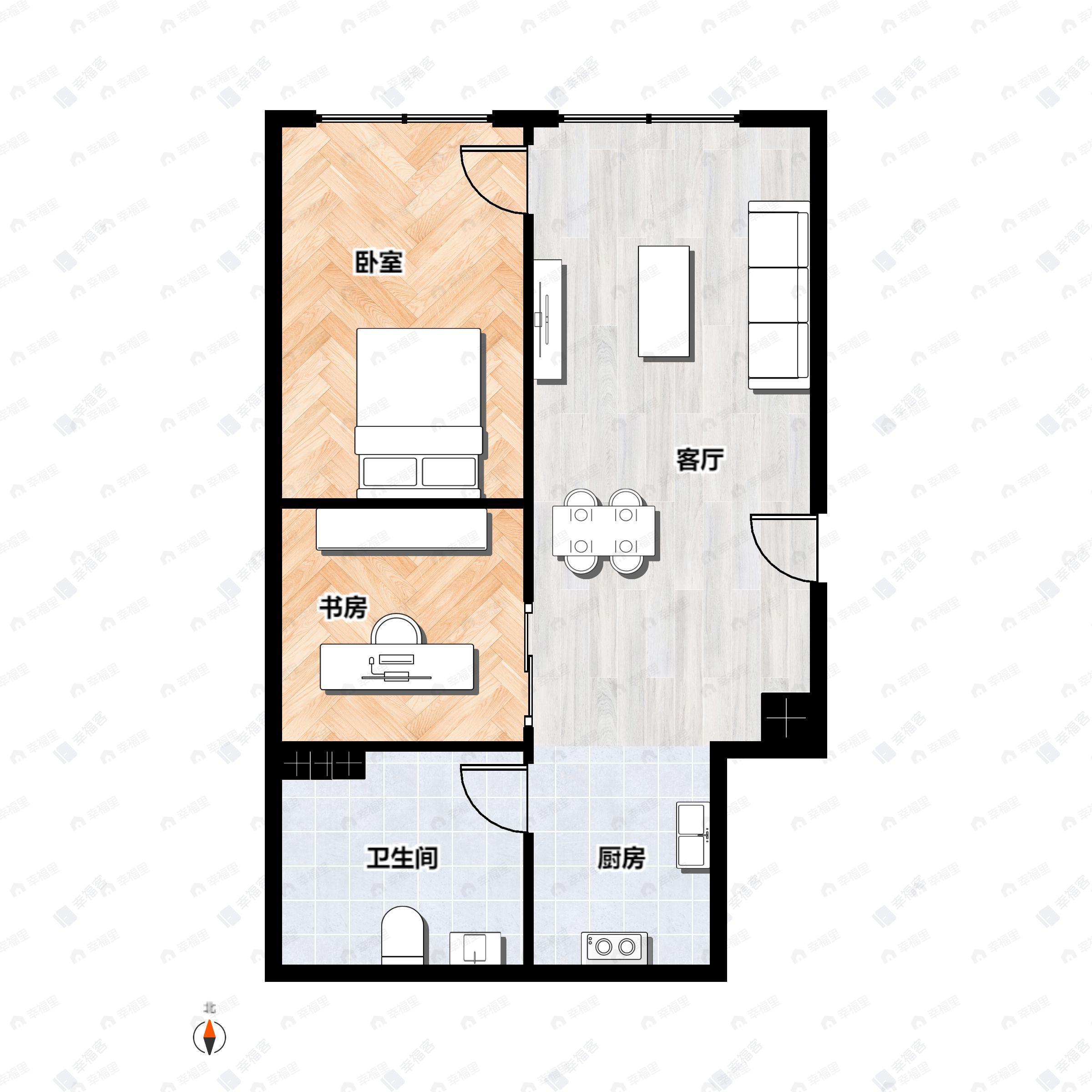 2室2厅1卫建面71平户型图