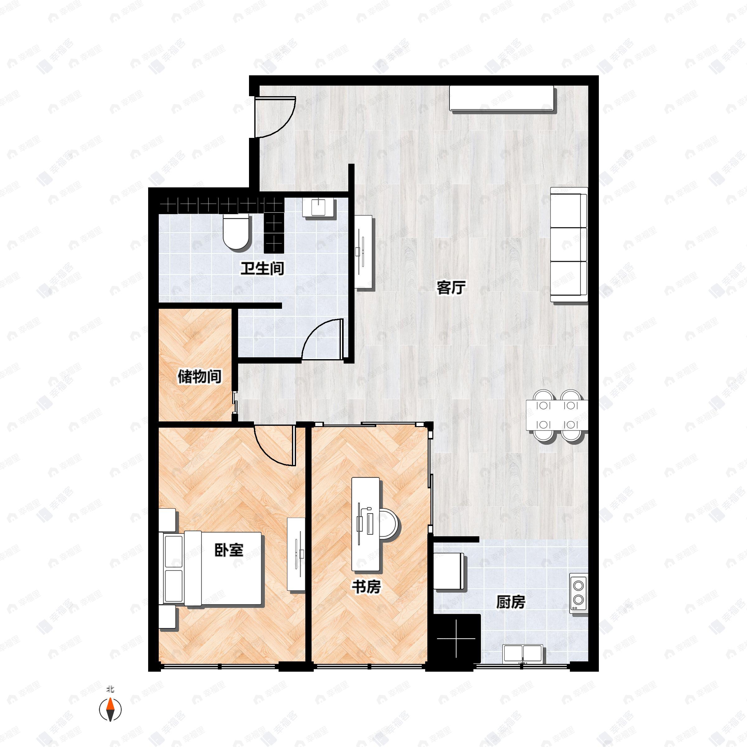 2室2厅1卫建面104平户型图