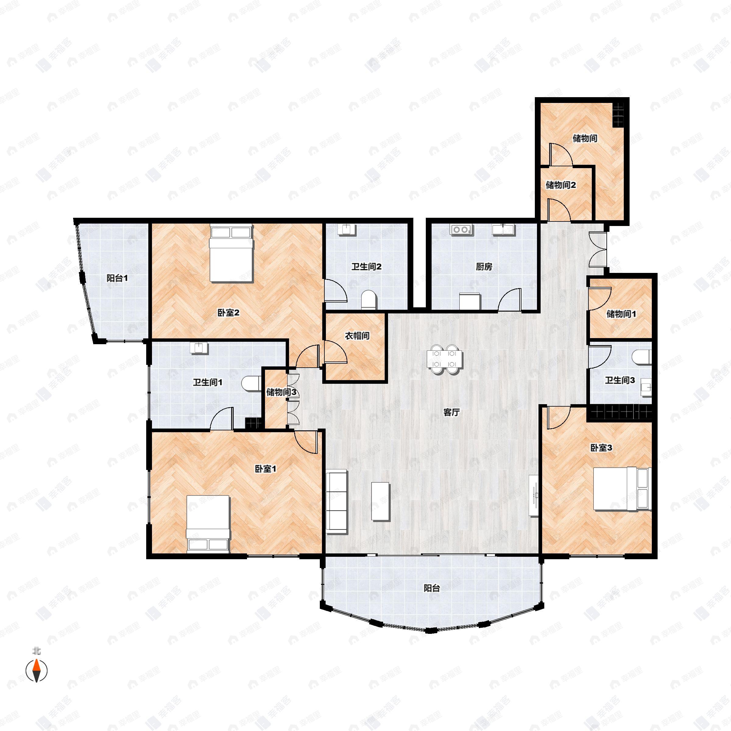 4室2厅3卫建面268平户型图