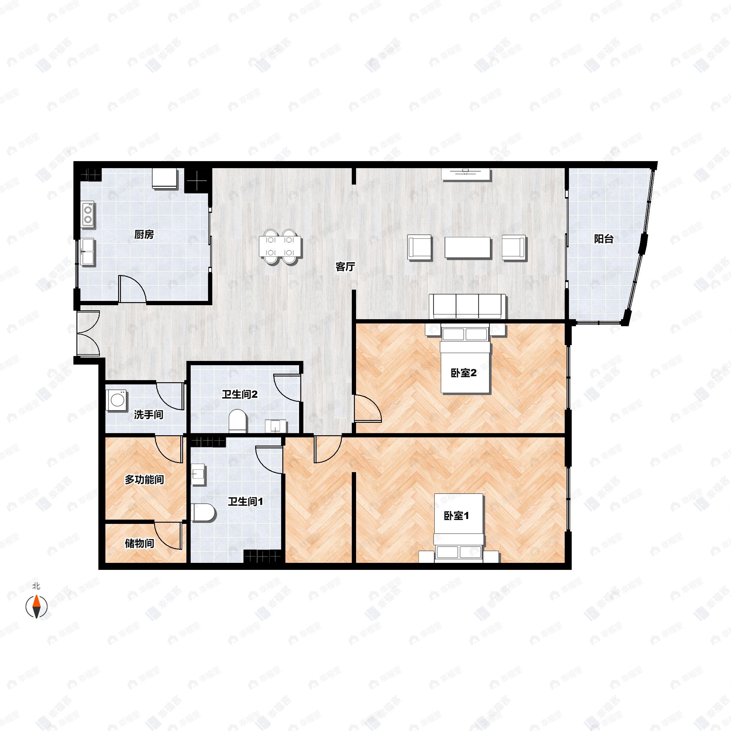 3室2厅2卫建面195平户型图