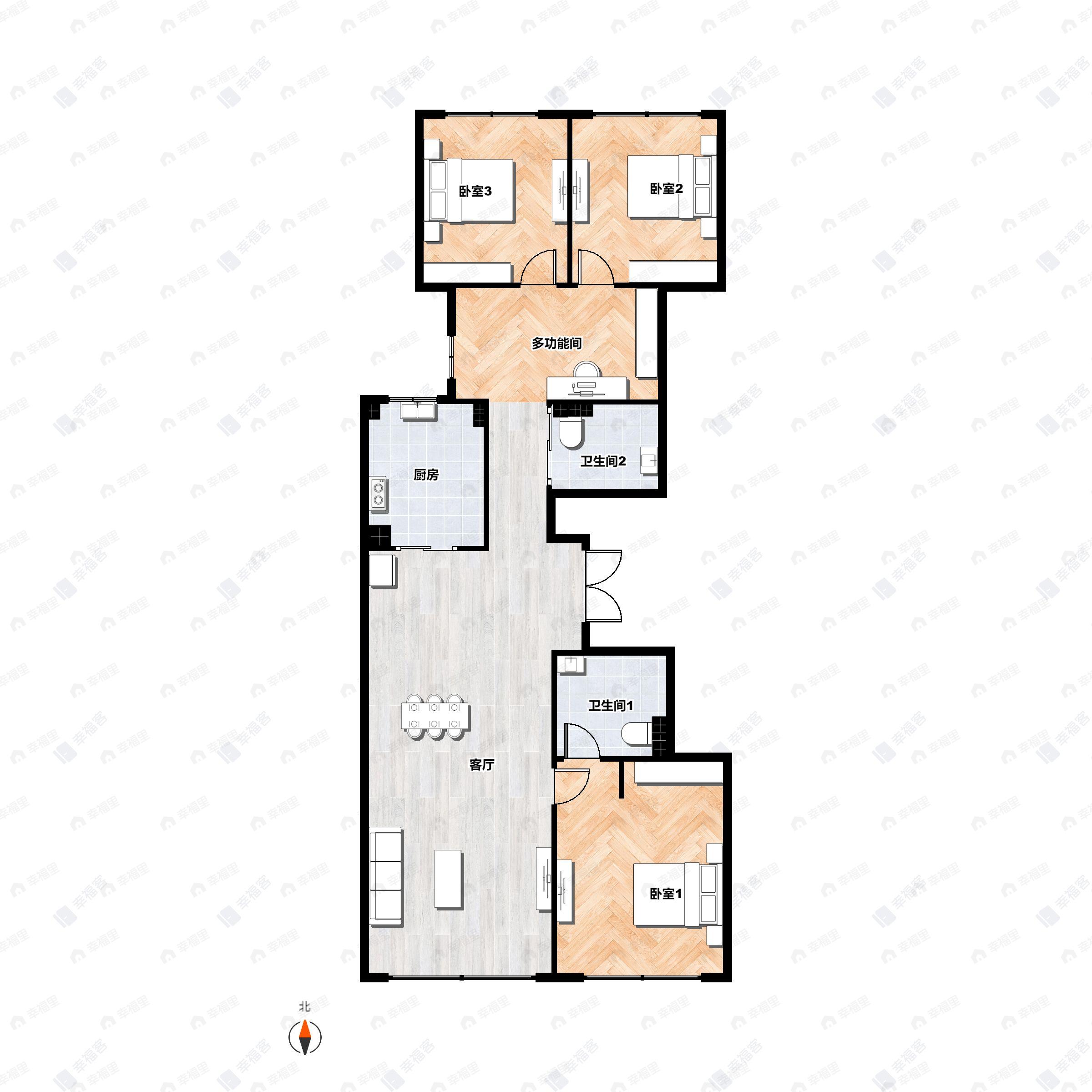 3室2厅2卫建面139平南|北户型图