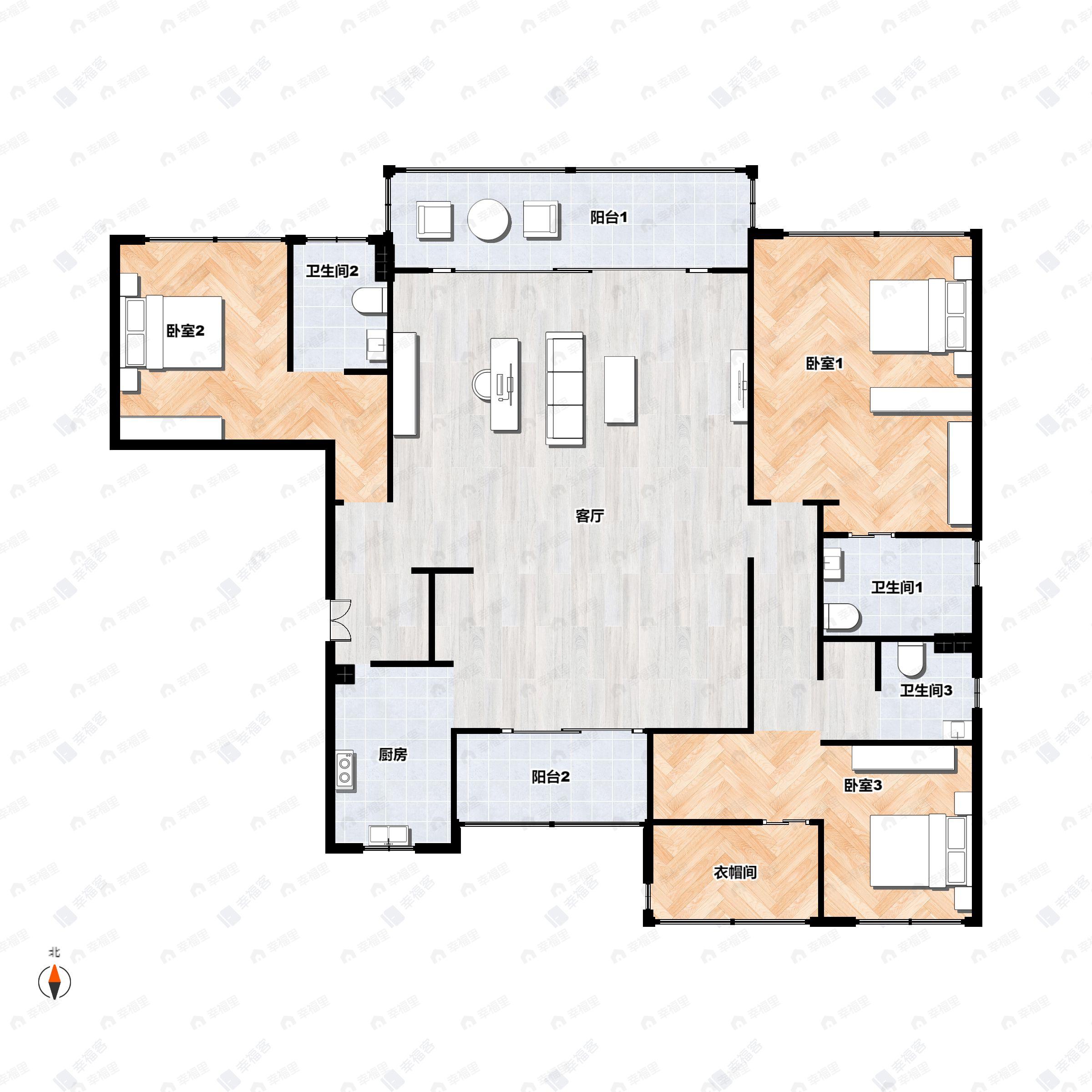 4室2厅3卫建面206平户型图