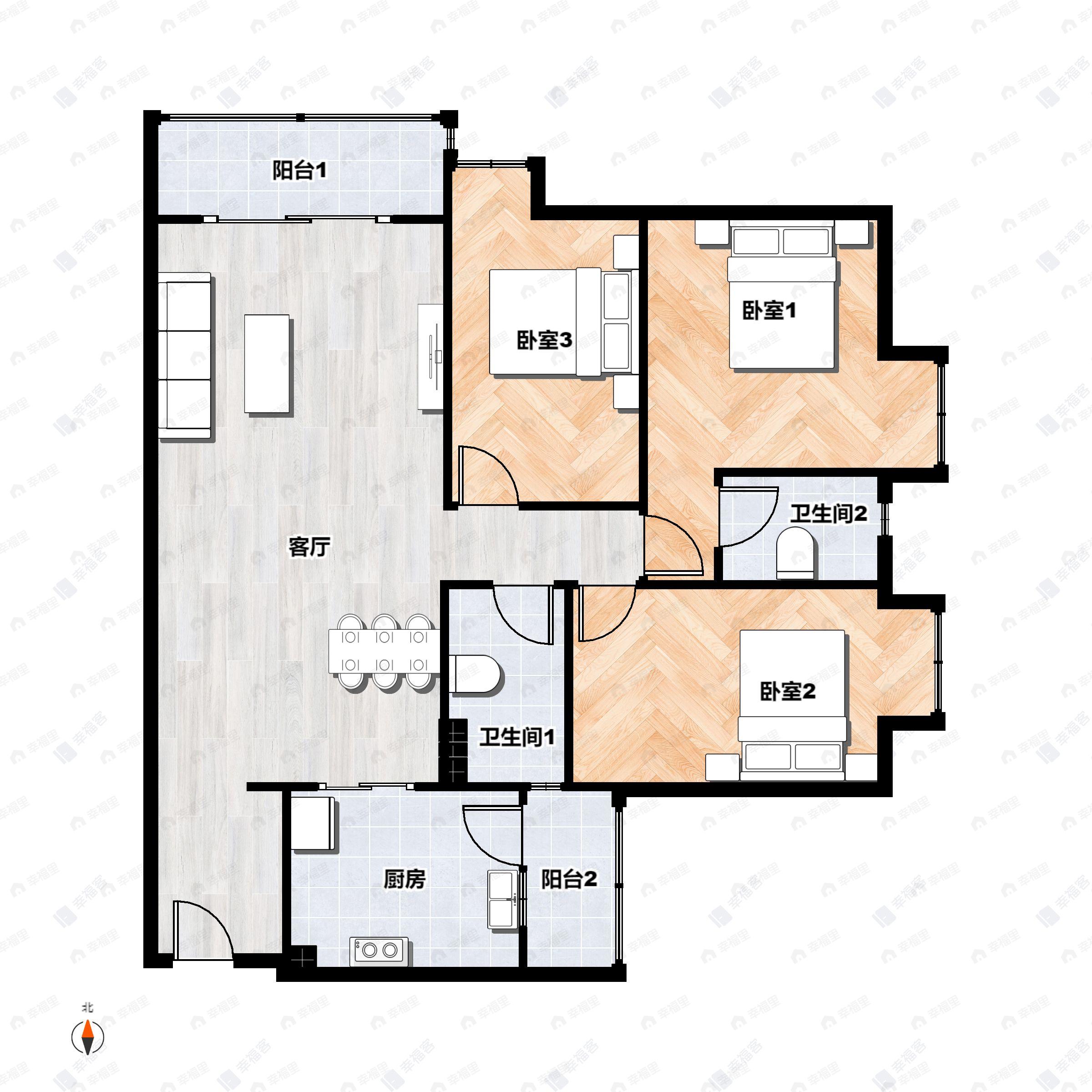 3室2厅2卫建面110平户型图