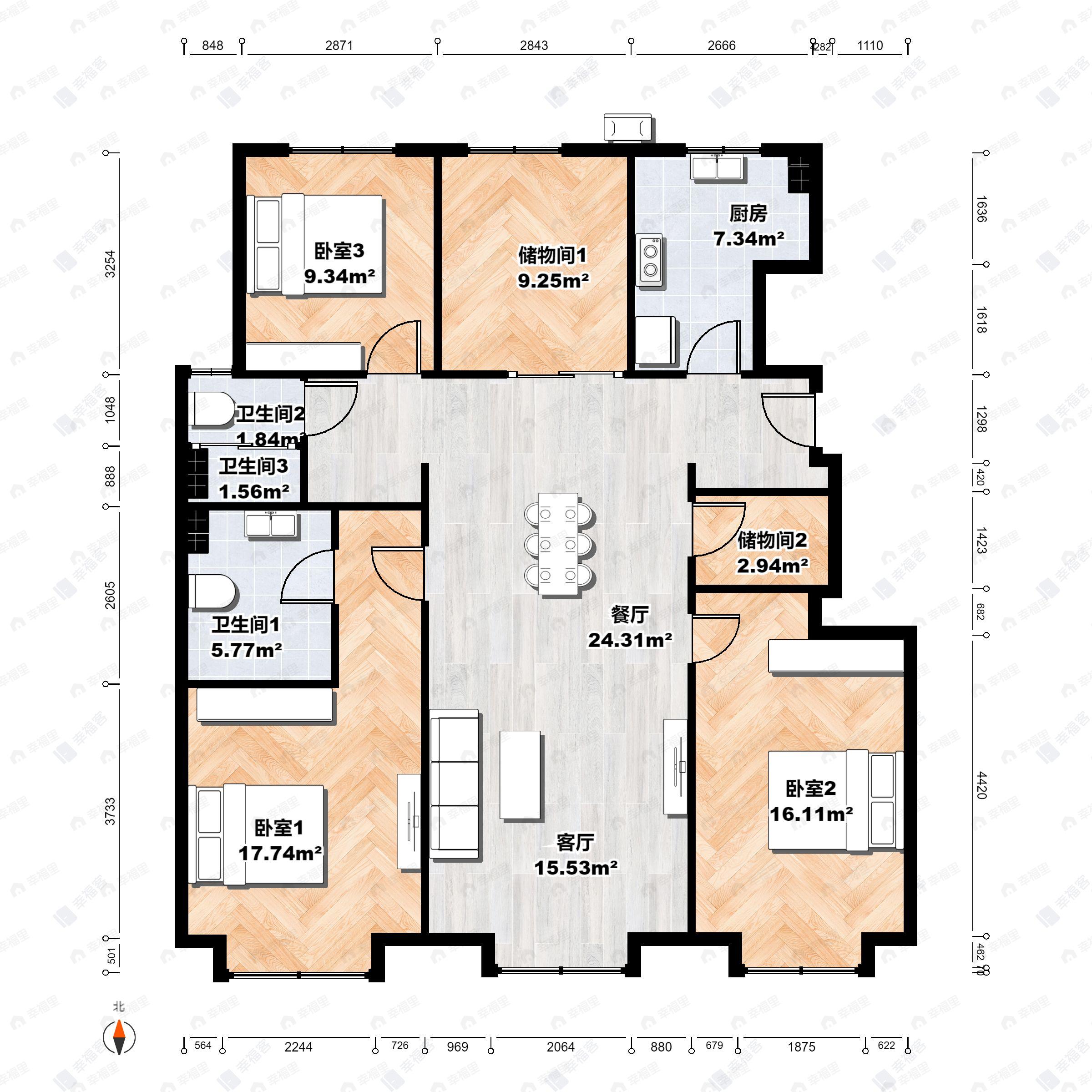 4室2厅2卫建面131平户型图