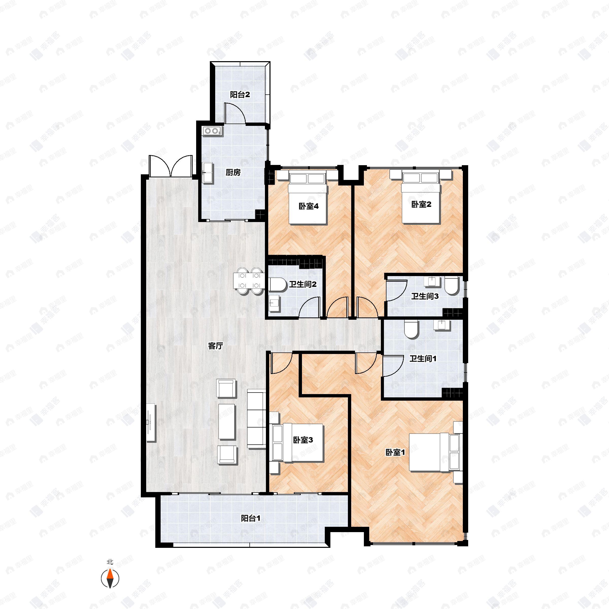 4室2厅3卫建面191平南户型图