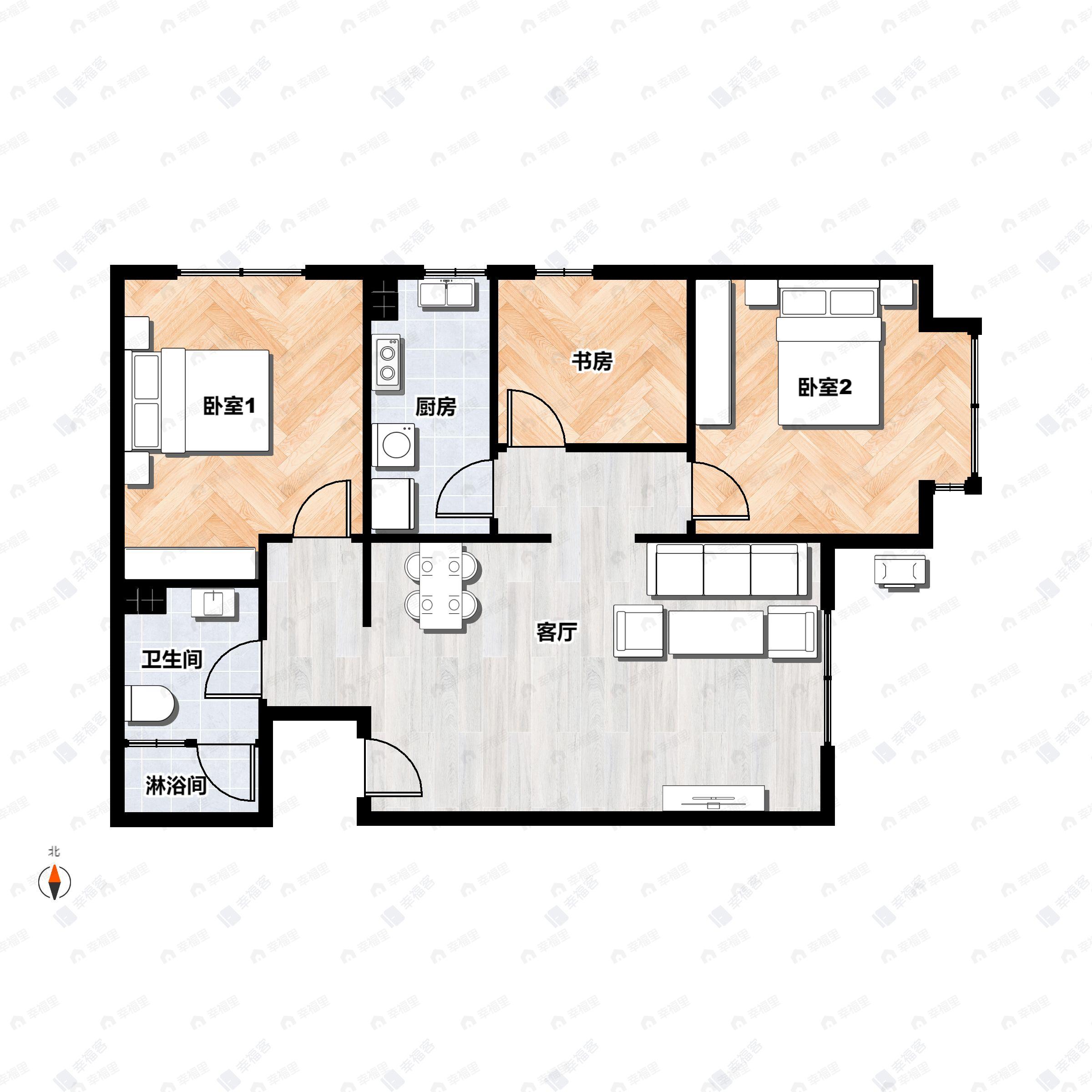 3室2厅1卫建面89平东北户型图