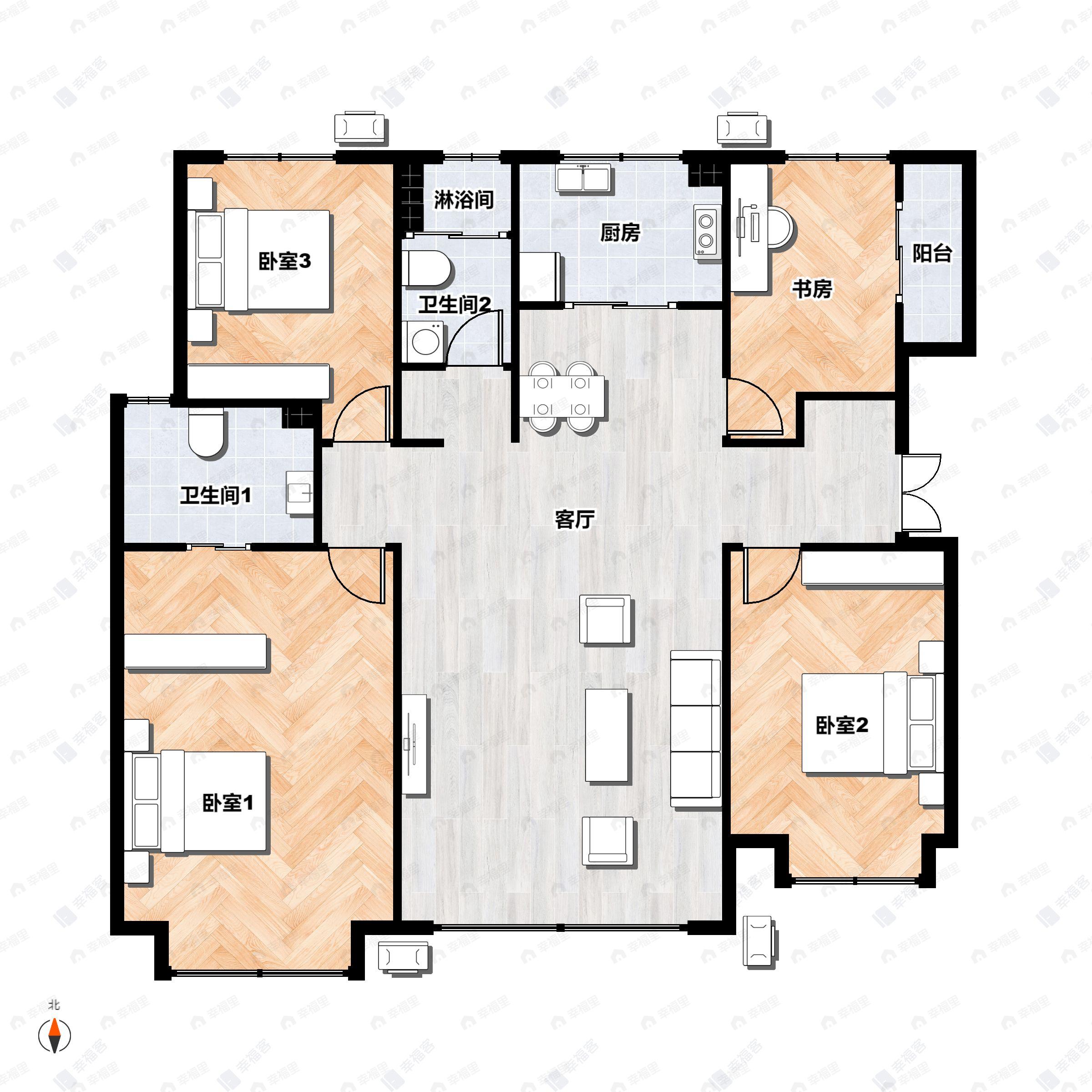 4室2厅2卫建面135平南|北户型图