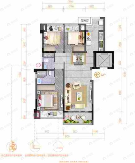 北辰香麓3室2厅2卫户型图
