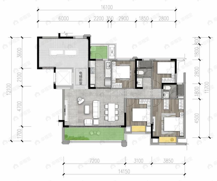 国贸锦原4室2厅2卫户型图