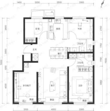 北京城建国誉燕园4室2厅2卫户型图