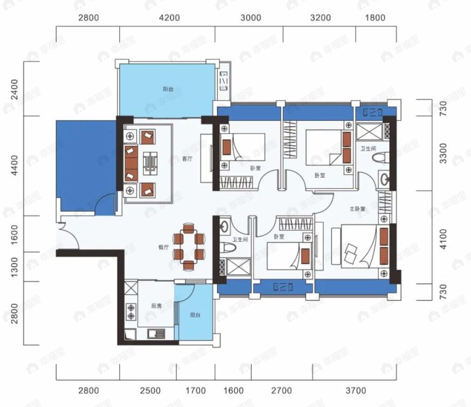地标海东广场4室2厅2卫户型图