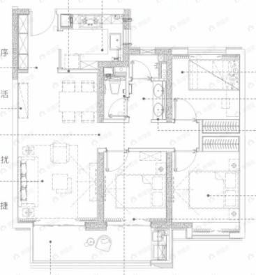 3室2厅1卫建面96m²南户型图