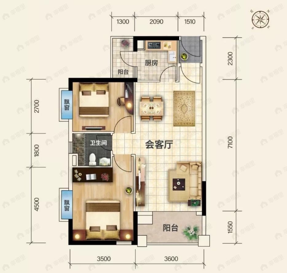 侨雅苑2室2厅1卫户型图