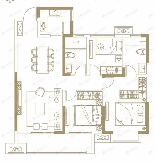 嘉圆悦湖居3室2厅2卫户型图