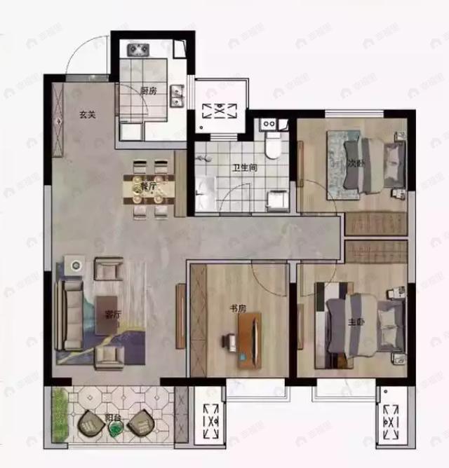中国铁建景晟学府3室2厅1卫户型图