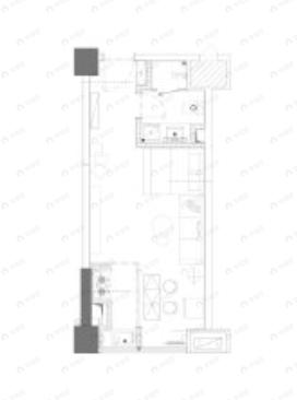 1室1厅1卫建面54m²南户型图