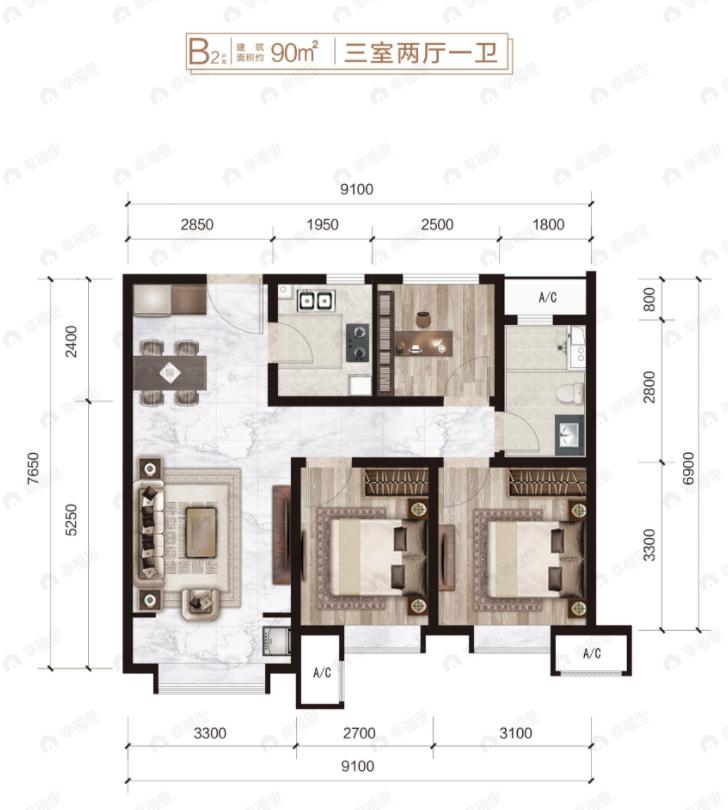 水山樾城3室2厅1卫户型图
