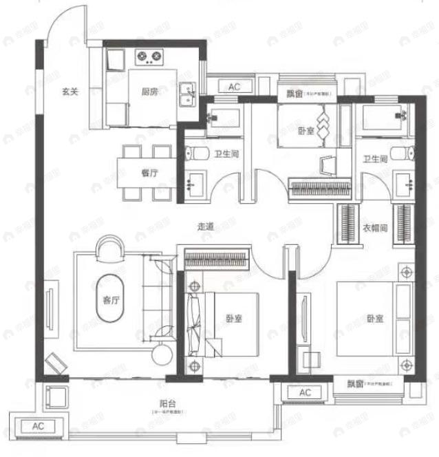 美的君兰半岛3室2厅2卫户型图
