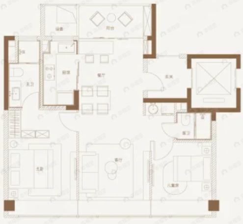 开云艾尚里2室2厅2卫户型图