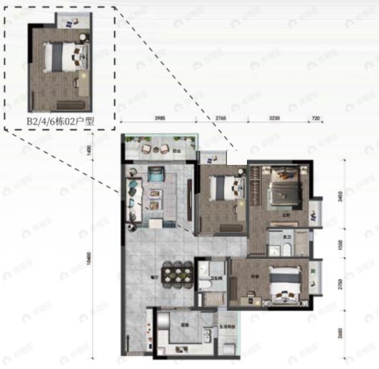慧源山庄3室2厅2卫户型图