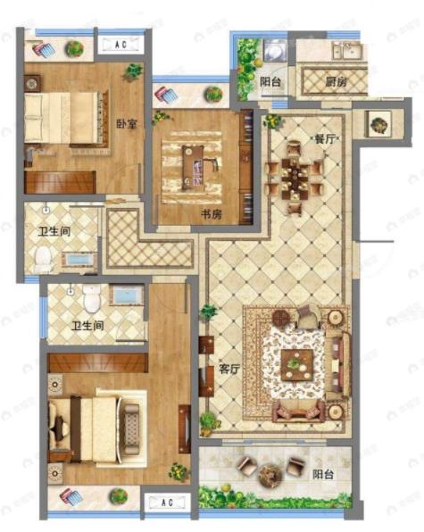 崇宁华府3室2厅2卫户型图