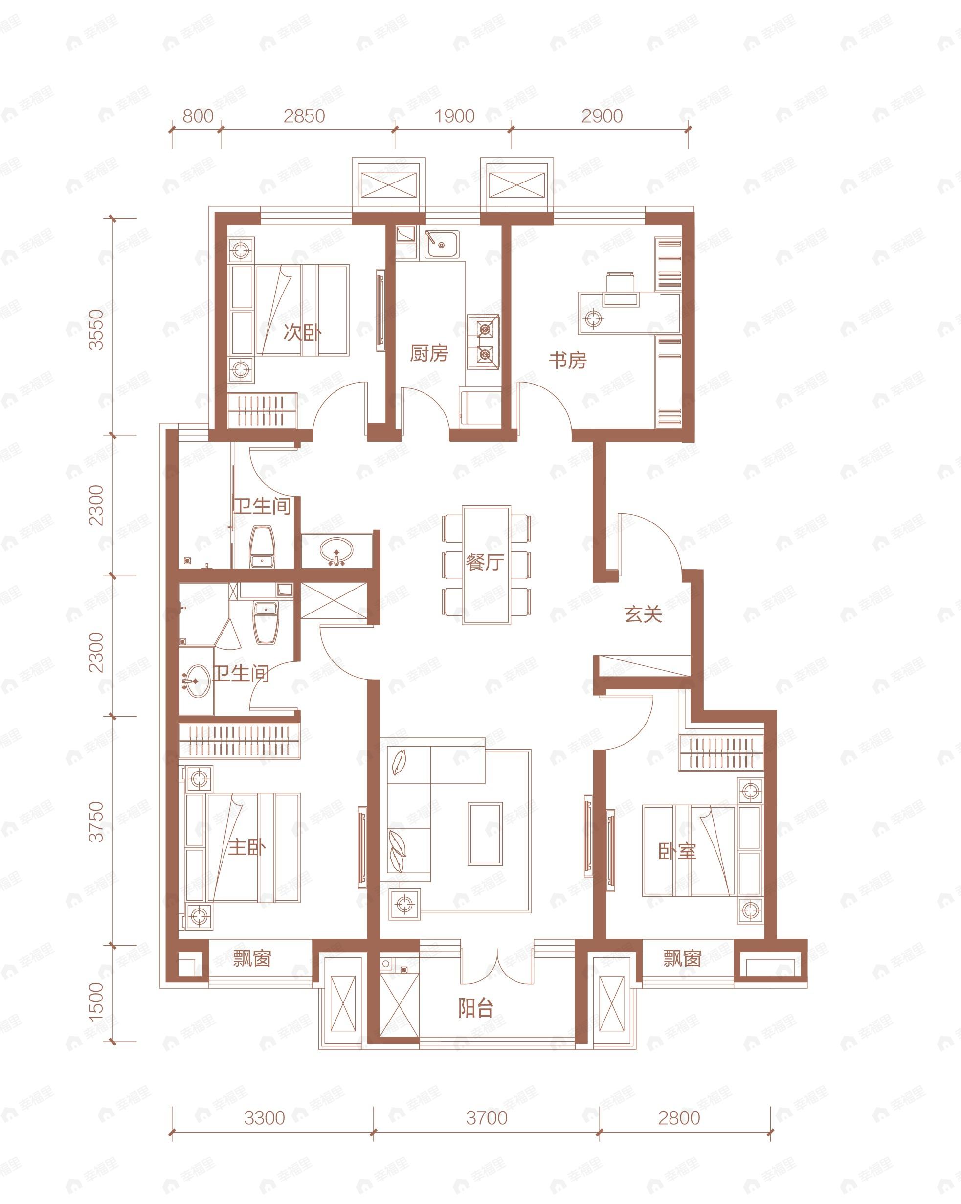 4室2厅2卫建面120平南|北户型图