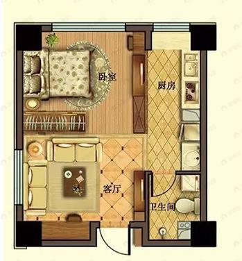 假日云鼎中心1室1厅1卫户型图