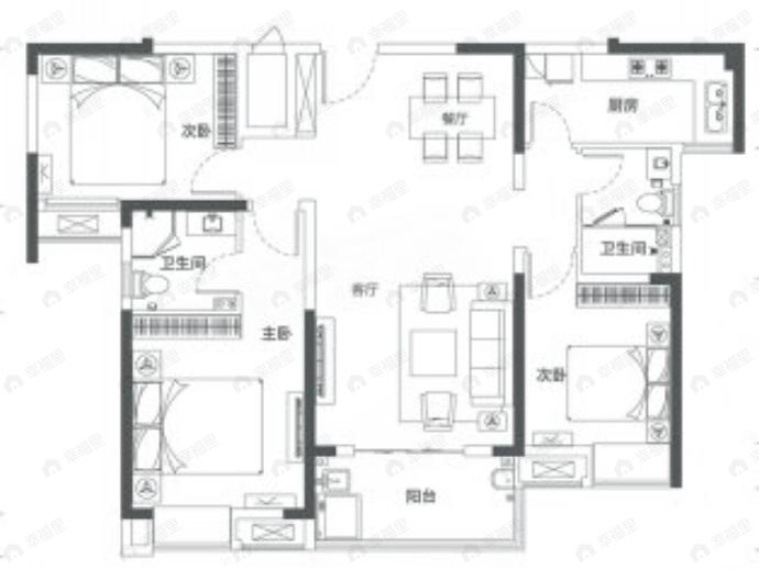 天汇龙城3室2厅2卫户型图