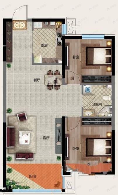 富禹盛京学府2室2厅1卫户型图